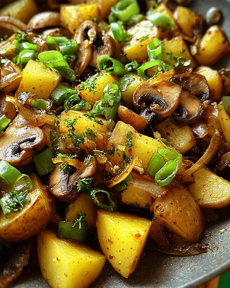 Champignon-Kartoffel-Pfanne mit Frühlingszwiebeln