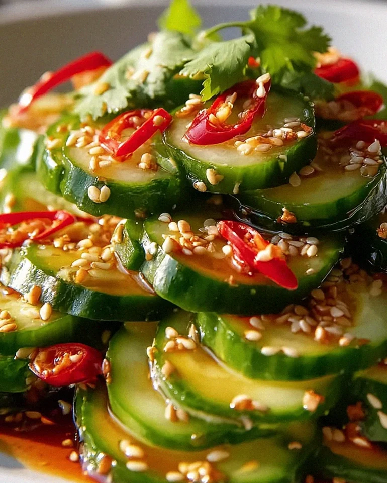 Erfrischender Asiatischer Gurkensalat mit Chili und Sesam