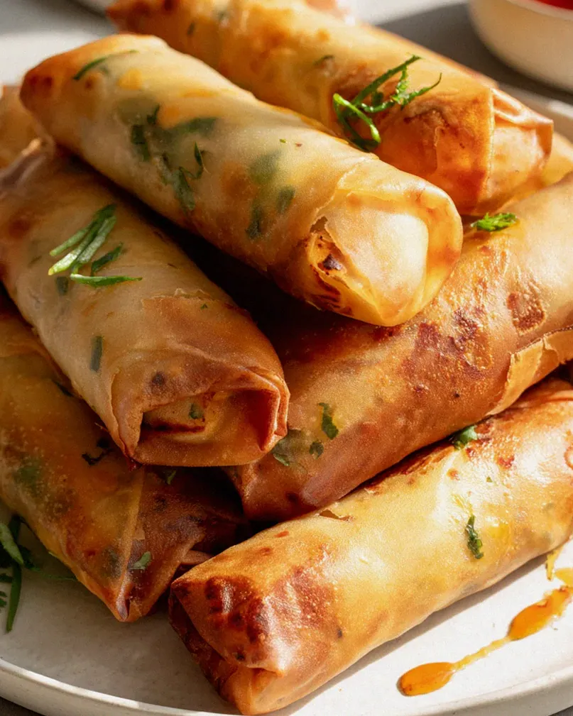 Gefüllte Airfryer Frühlingsrollen mit Tofu und frischen Kräutern genießen