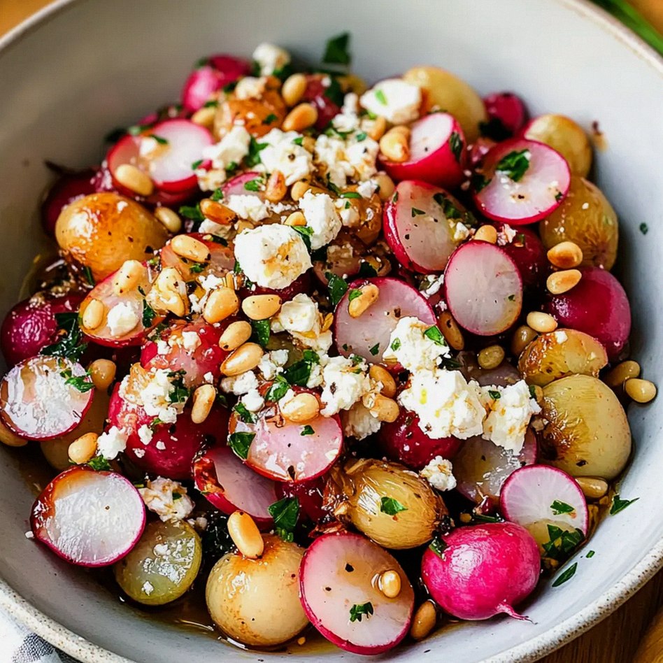 Gerösteter Rettichsalat mit Perlzwiebeln und Feta
