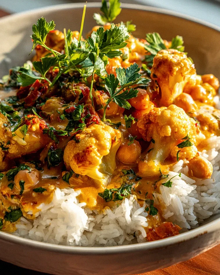 Herzhafte Blumenkohl Curry Bowl: Mit Reis & frischen Kräutern