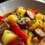 Herzhaftes Kartoffelgulasch mit Würstchen – schnell & lecker!