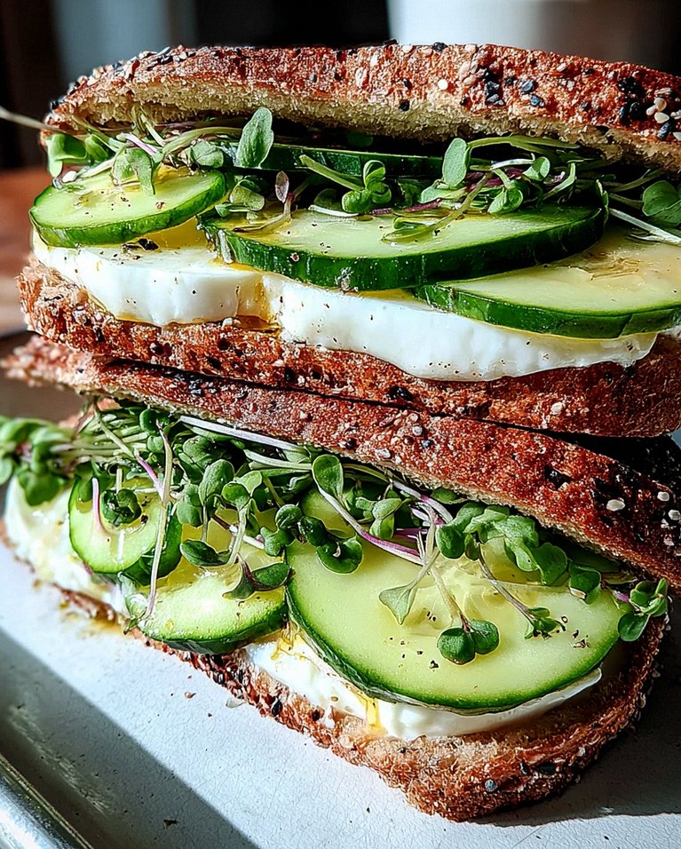 Mozzarella-Gurken-Sandwich mit Kresse