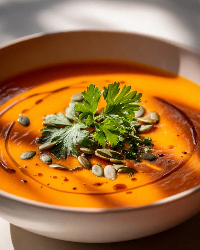 Omas aromatische Kürbissuppe mit geröstetem Knoblauchöl