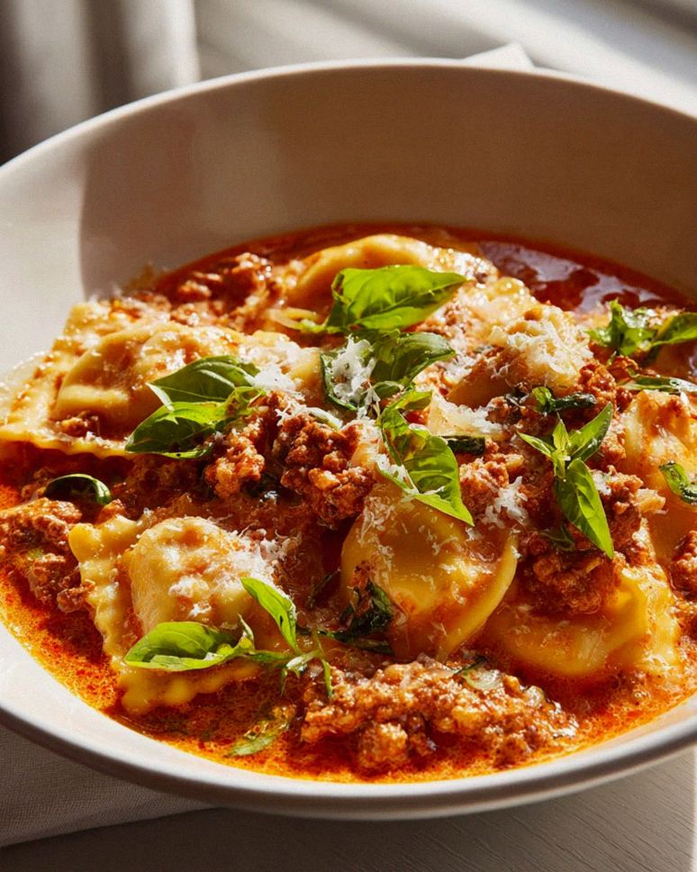 Pizzasuppe mit Hackfleisch & Ravioli in Tomatensahne-Sauce – Schritt 2