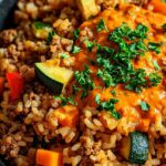 Reis-Hackfleisch-Pfanne mit Ajvar und Gemüse