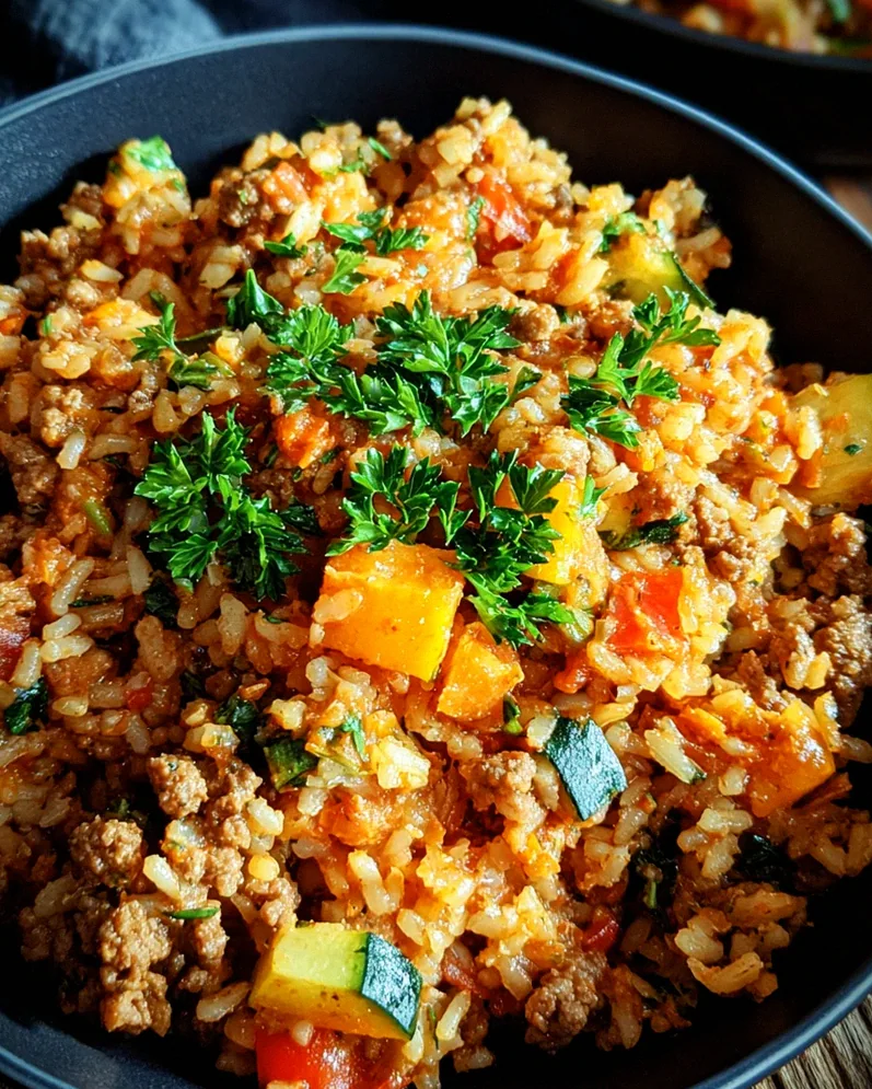 Reis-Hackfleisch-Pfanne mit Ajvar und Gemüse – Schritt 1