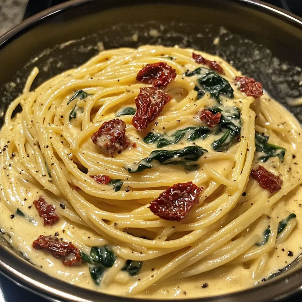 Spaghetti und Spinat in cremiger Tomatensauce – Schritt 1