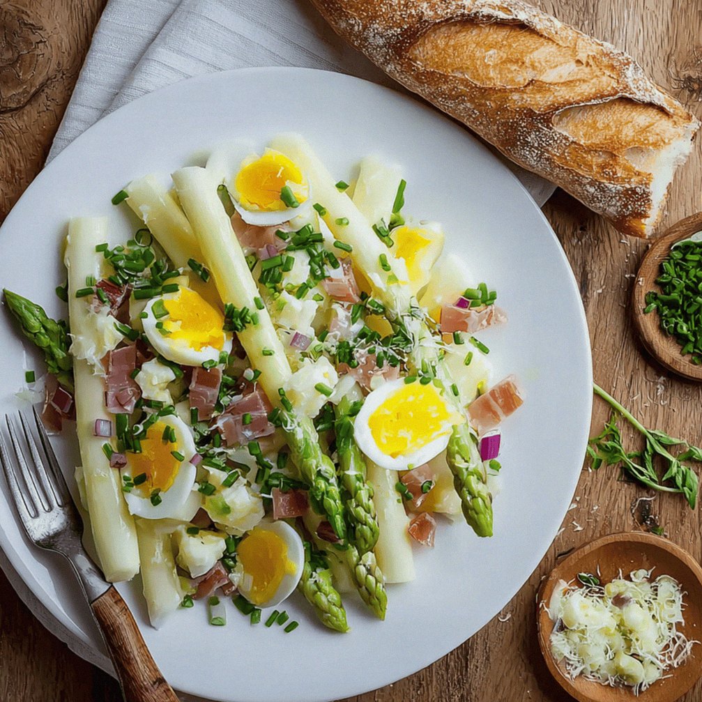 Spargelsalat mit Putenschinken und Ei